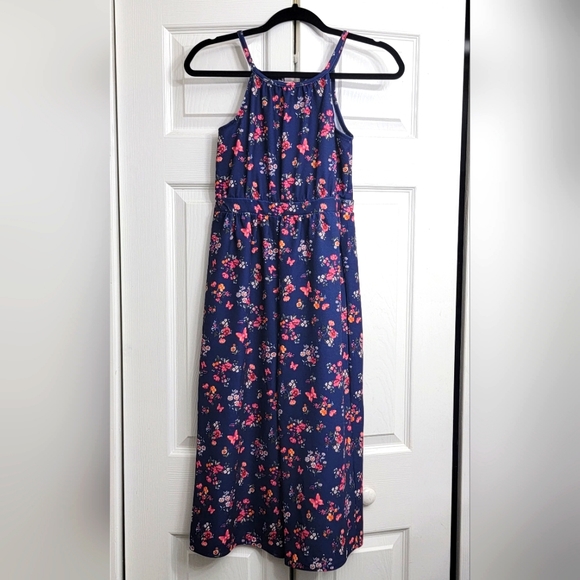 Forever Me Girls Floral Crepe Halter Neck Jumpsuit Size 10 Color: Navy Floral - Picture 1 of 7